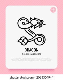Cartoon dragon thin line icon. Modern vector illustration for Chinese horoscope.