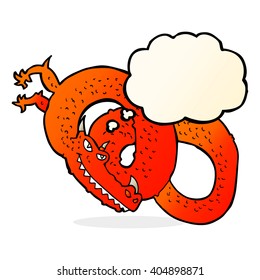 dragón de dibujos animados con burbuja de pensamiento