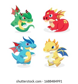 Cartoon dragon vector cute dragonfly illustration set of dino characters from from kids fairytale isolated on white background