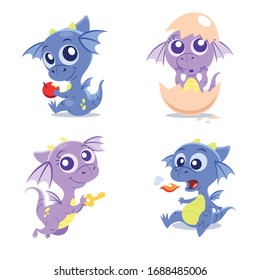 Cartoon dragon vector cute dragonfly illustration set of dino characters from from kids fairytale isolated on white background