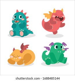 Cartoon dragon vector cute dragonfly illustration set of dino characters from from kids fairytale isolated on white background