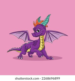 cartoon dragon vector on light pink background