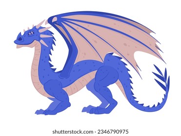 Cartoon dragon. Winged fantasy reptile, medieval fairy tale dragon mascot. Fire breathing dragon flat vector illustration on white background