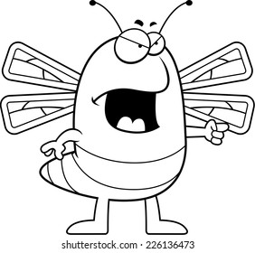 A cartoon dragonfly with an angry expression.
