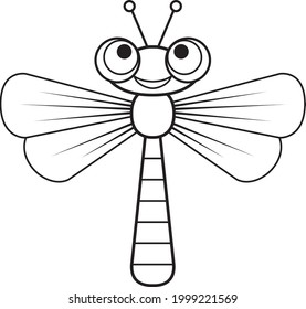 Cartoon dragonfly. Coloring page. Illustration for children. Cute and funny cartoon characters. Coloring book for small children.