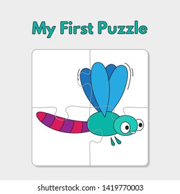 Cartoon dragonfly puzzle design. Vector illustration for children education