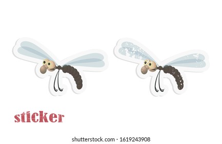 Cartoon dragonfly. Vector illustration in the form of a sticker in modern and retro style.