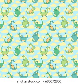 Cartoon Dragons Pattern in Green
