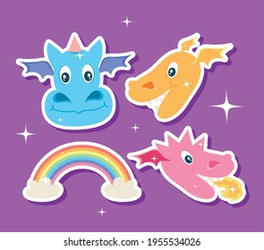 cartoon dragons and rainbow set