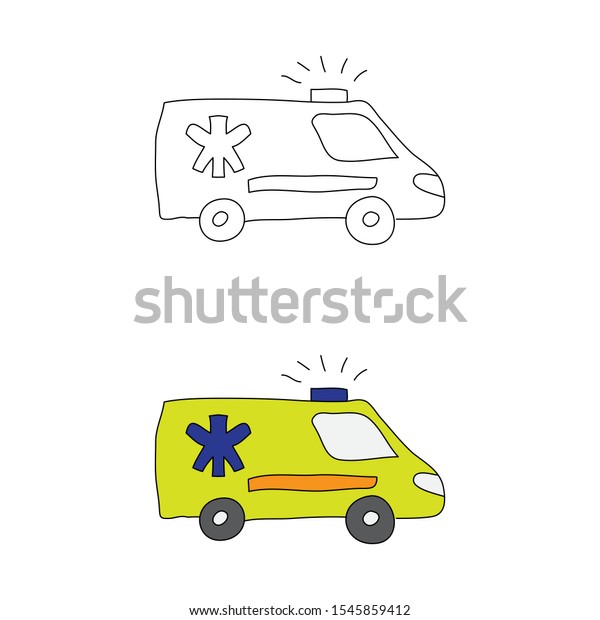 cartoon drawing of an\
ambulance car