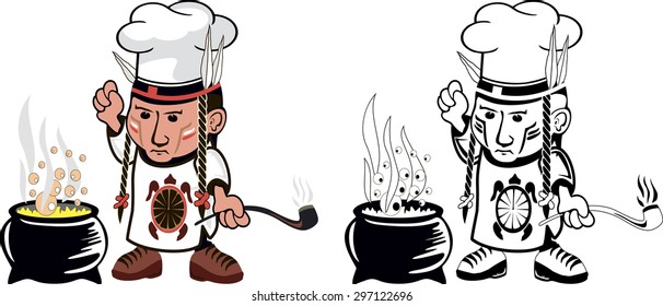 Cartoon drawing of an american indian cook