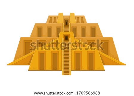 Cartoon drawing: ancient Zikkurat. Architecture of Babylon, Assyria, Mesopotamia. Template for use. Vector color illustration isolated on white background.