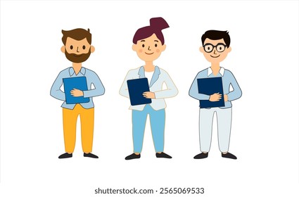 Cartoon drawing animation of diverse group of standing people. Hand drawn characters on the white background.