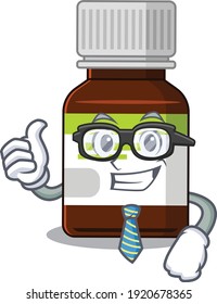 cartoon drawing of antibiotic bottle Businessman wearing glasses and tie