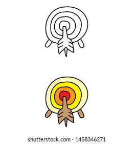 cartoon drawing of an archery target and an arrow