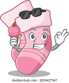 A cartoon drawing of baby socks holding cone ice cream