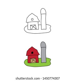 cartoon drawing of a barn and a silo