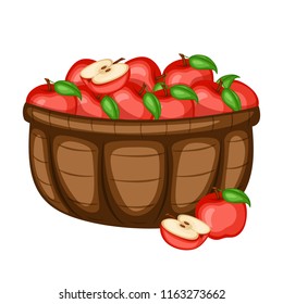 Cartoon Drawing of a Basket with Apples. Fruits in a Big Brown Container Vector Illustration