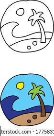cartoon drawing of a beach scenery