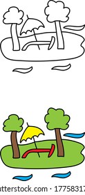 cartoon drawing of a beach scenery