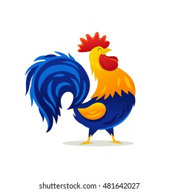 Cartoon drawing of a beautiful rooster. Vector illustration on white background. The symbol of the Chinese New Year.