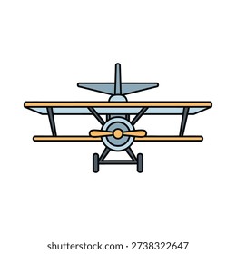 A cartoon drawing of a biplane with a propeller