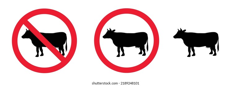 Cartoon drawing black no cow and taurus or bull. Vector forbidden, prohibition cow silhouette. farm animals. Cattle icon or pictogram. For no meat, lactose and milk symbol or logo