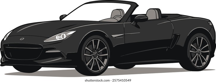 A cartoon drawing of a black sports car on white background.