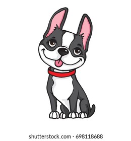 Cartoon drawing of a black and white Boston Terrier's face. Vector file.