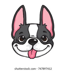 Cartoon drawing of a black and white Boston Terrier's face. Vector file.