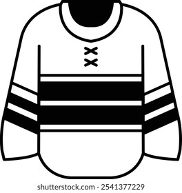 A cartoon drawing of a black and white striped hockey jersey