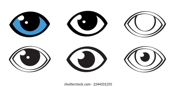 Cartoon drawing blue eye and iris. For world sight day, observed on october 13. Eyes pictogram or logo. Healthcare icon. Retina scan eye symbol. Ophtalmology concept. Line pattern