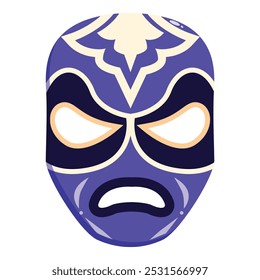 Cartoon drawing of a blue luchador mask with a frowning mouth, expressing anger and determination