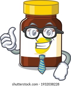cartoon drawing of bottle vitamin c Businessman wearing glasses and tie