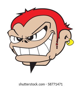 Cartoon drawing of a boy with evil grin