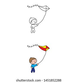 cartoon drawing of a boy with a kite