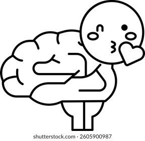 A cartoon drawing of a brain with a heart on it. The drawing is cute and playful