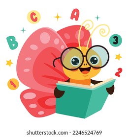 Cartoon Drawing Of Butterfly Reading Book