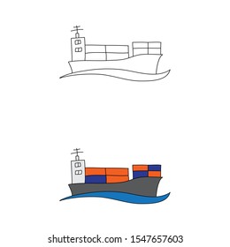 cartoon drawing of a cargo ship
