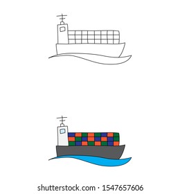 cartoon drawing of a cargo ship