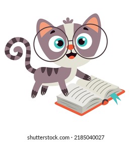Cartoon Drawing Of A Cat Reading Book