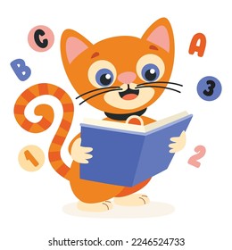 Cartoon Drawing Of Cat Reading Book