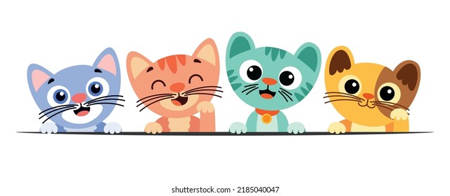 Cartoon Drawing Of Cats Posing