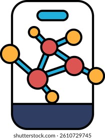 A cartoon drawing of a cell phone with a molecular structure on the screen. The drawing is colorful and playful, with a focus on the scientific aspect of the image