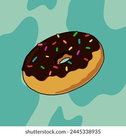 A cartoon drawing of a chocolate donut with sprinkles on top