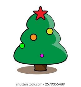 Cartoon drawing of a Christmas tree decorated with stars