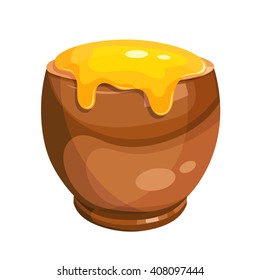 Cartoon Drawing Of A Clay Pot With Honey. Vector Illustration