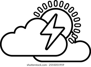 A cartoon drawing of a cloud with a lightning bolt and a sun