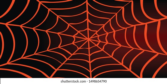 Cartoon drawing cobweb on red black background. Flat vector spider pictogram. Happy halloween party. spooky, Creepy, horror insect. Accident, fear, scary for man and woman. Webbing wave, line pattern.