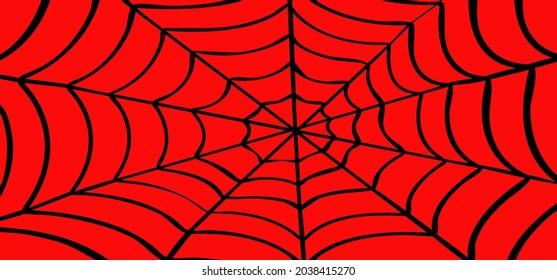 Cartoon drawing cobweb on red black background. Flat vector spider pictogram. Happy halloween party. spooky, Creepy, horror insect. Accident, fear, scary for man and woman. Webbing wave, line pattern.